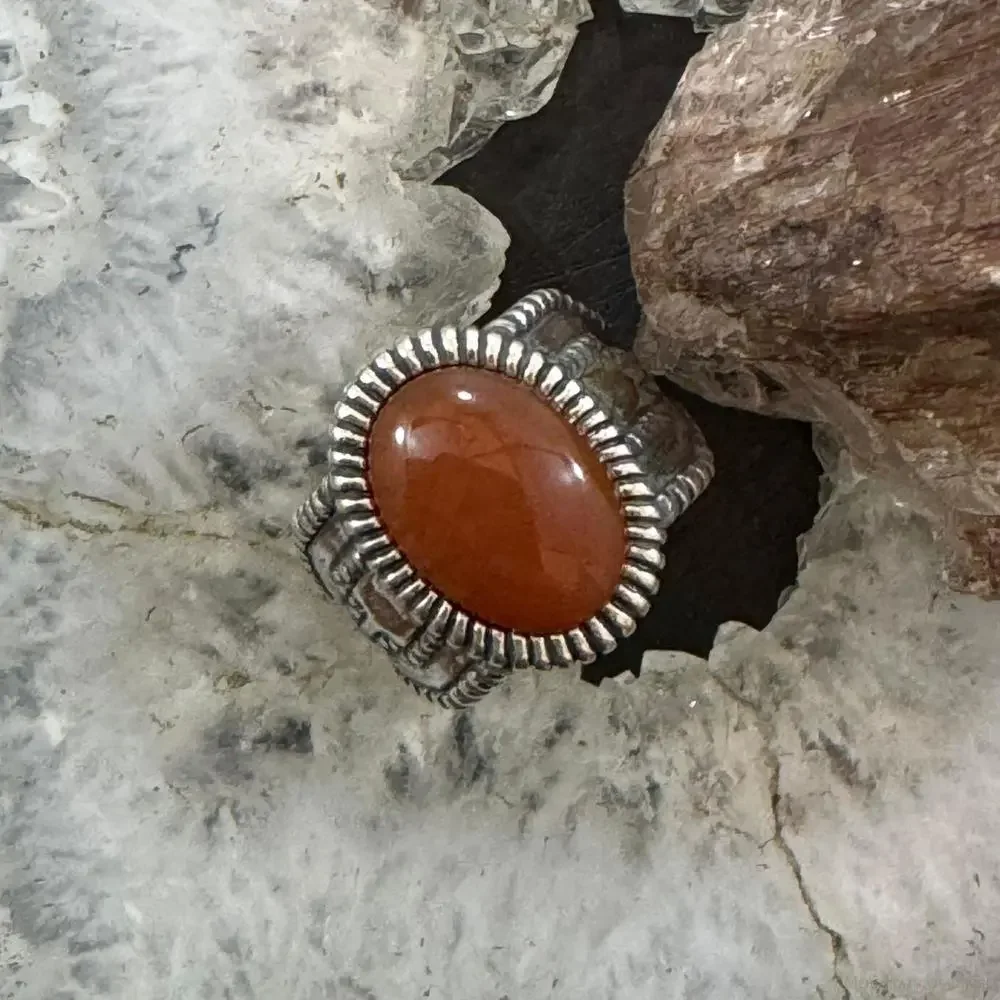 Carolyn Pollack Sterling Silver Oval Carnelian Decorated Ring Size 6.5 For Women - Picture 2 of 10